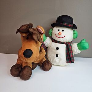 Vtg 1993 Gibson Greetings Nylon 11" Stuffed Snowman & Reindeer Christmas Plush